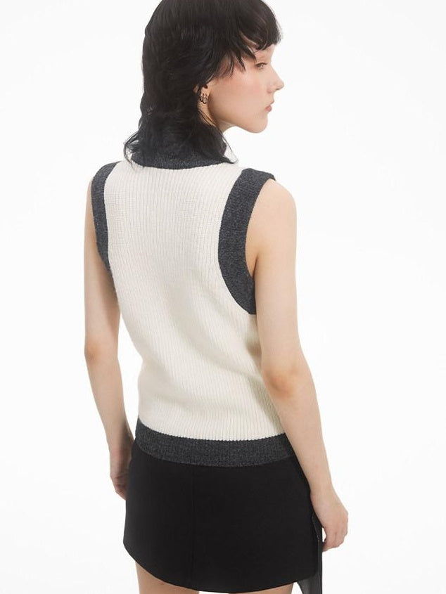 RUN TO THE FUTURE Soft Acrylic Straight Fit Commuter Tank Women Grey White Knit Sweaters