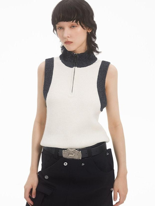 RUN TO THE FUTURE Soft Acrylic Straight Fit Commuter Tank Women Grey White Knit Sweaters