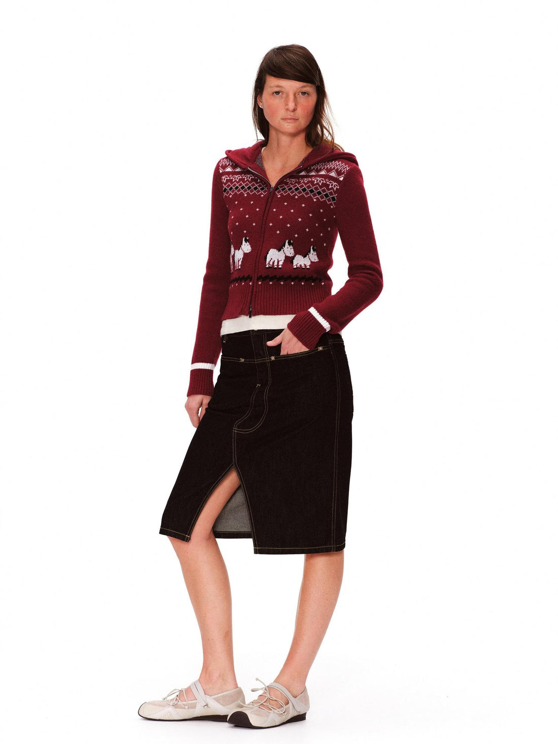 RUN TO THE FUTURE Soft Anti Pilling Vintage Slim Hooded Zip Plaid Jacquard Women Knit Cardigans