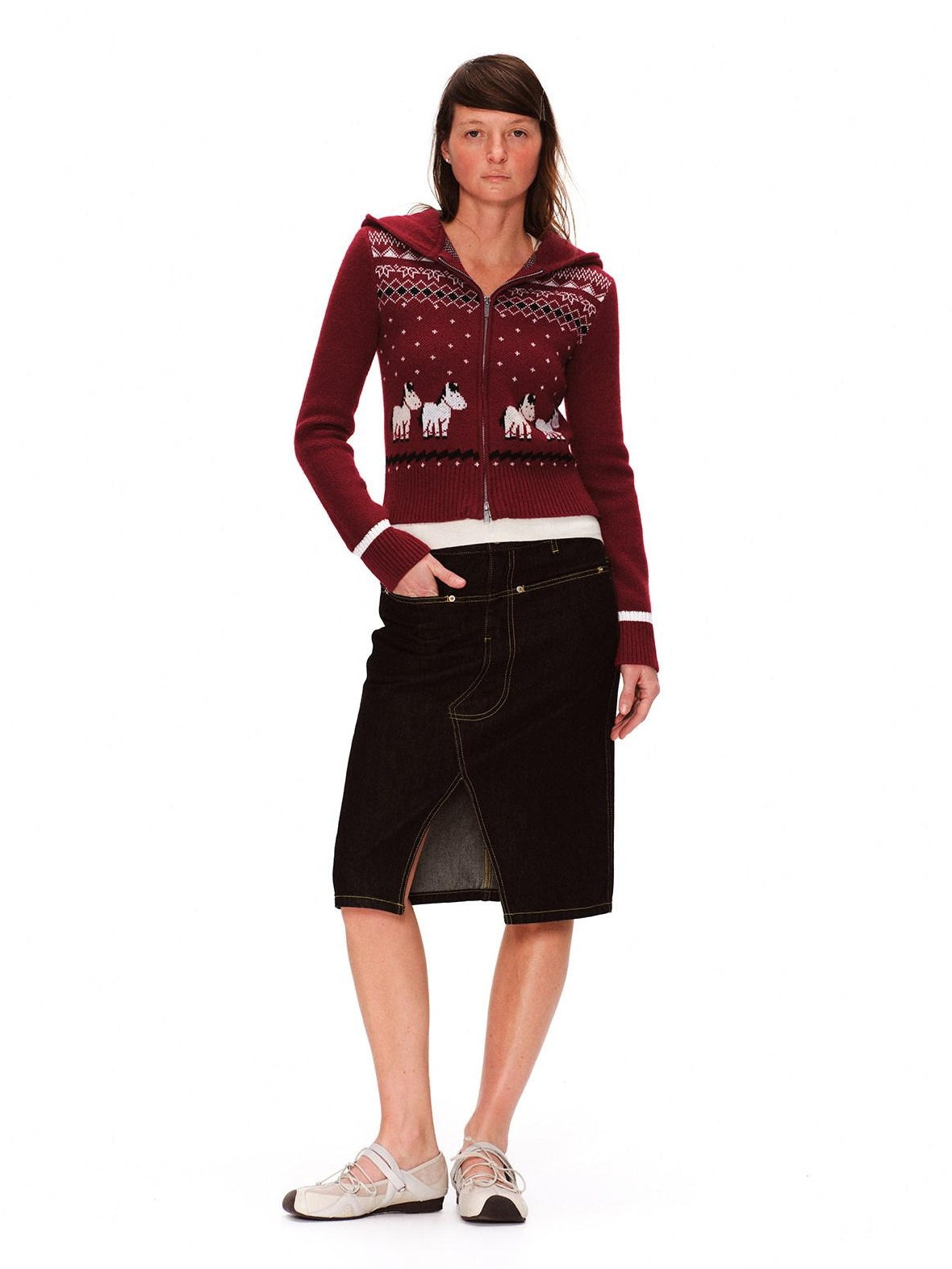RUN TO THE FUTURE Soft Anti Pilling Vintage Slim Hooded Zip Plaid Jacquard Women Knit Cardigans