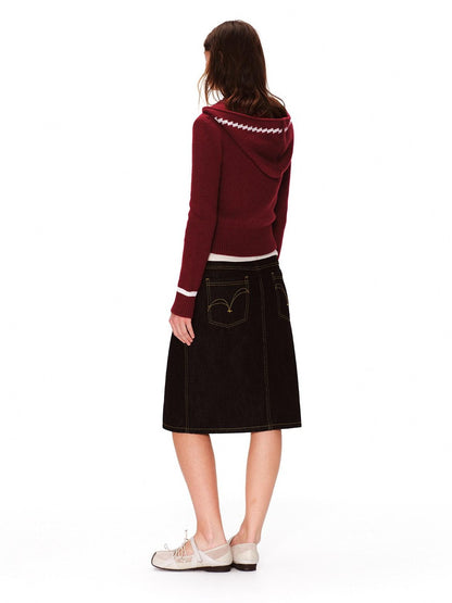 RUN TO THE FUTURE Soft Anti Pilling Vintage Slim Hooded Zip Plaid Jacquard Women Knit Cardigans