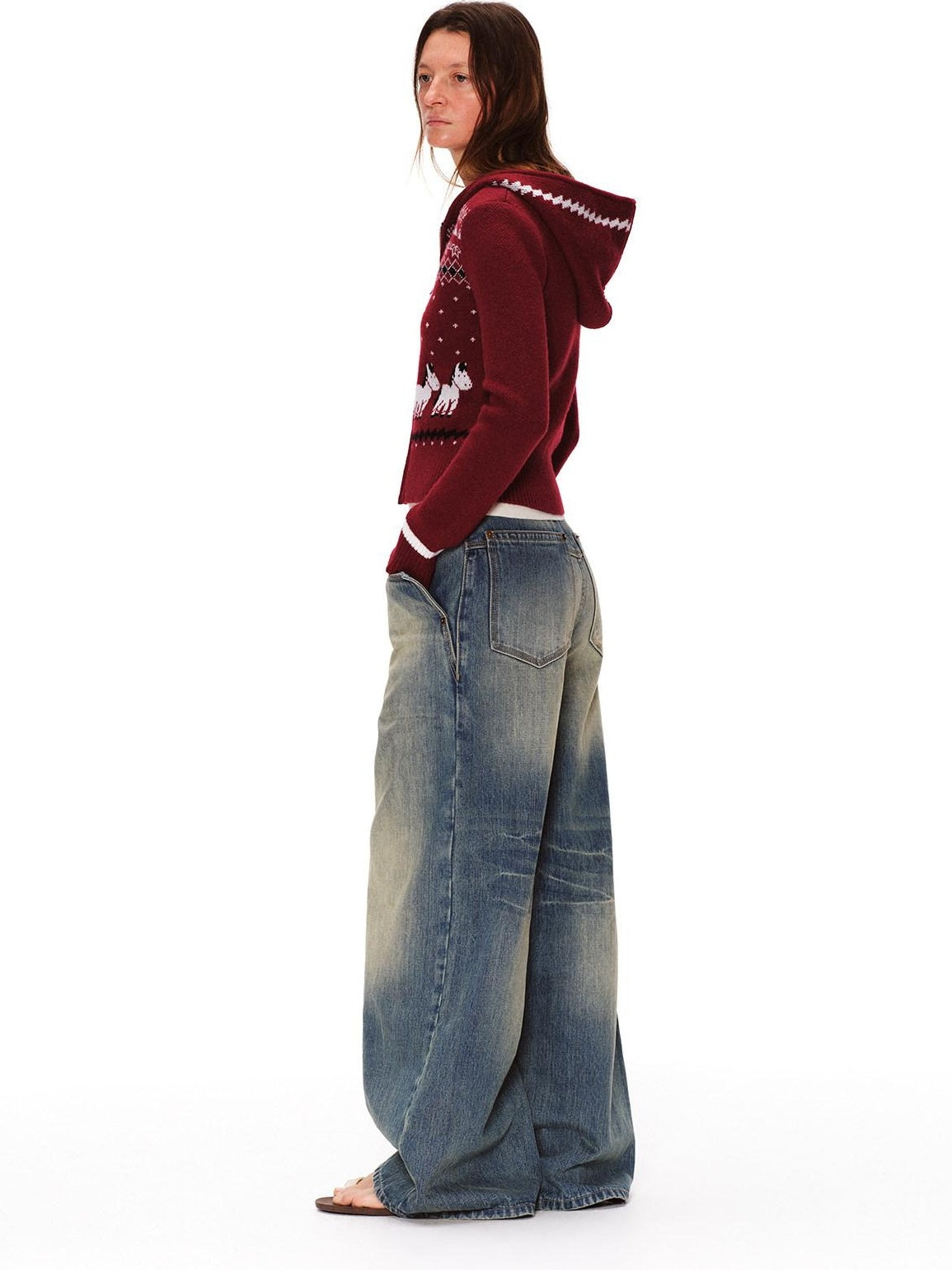 RUN TO THE FUTURE Soft Anti Pilling Vintage Slim Hooded Zip Plaid Jacquard Women Knit Cardigans
