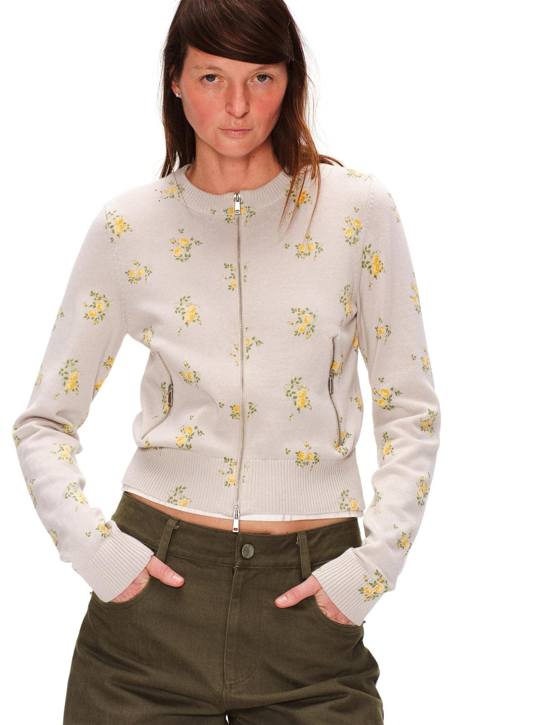 RUN TO THE FUTURE Soft Cotton Slim Fit Zip Front Floral Womens Casual Sweatshirts