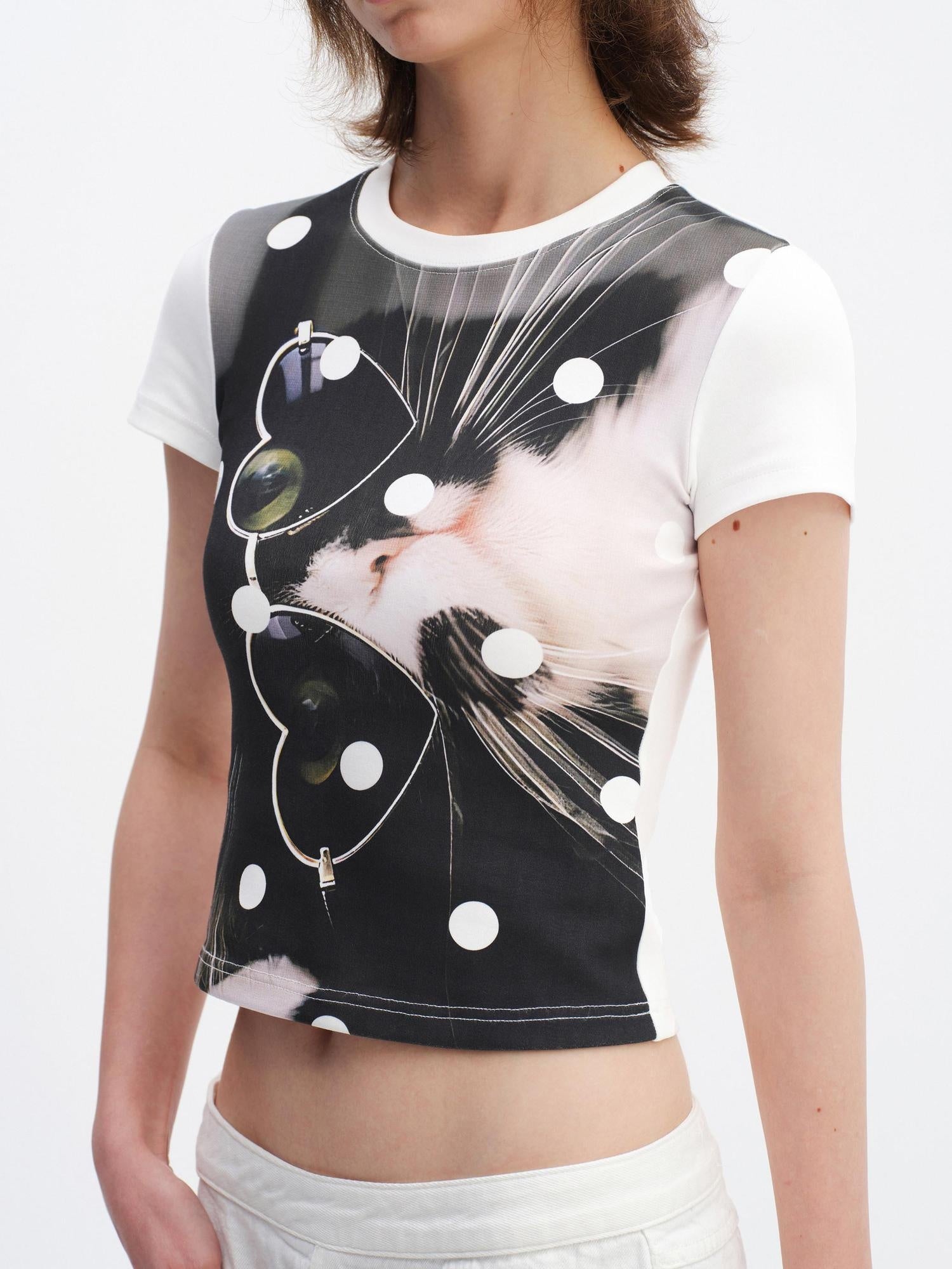 RUN TO THE FUTURE Soft Cotton Stretch Slim Fit Animal Print Short Sleeve Women Casual Crop Tops