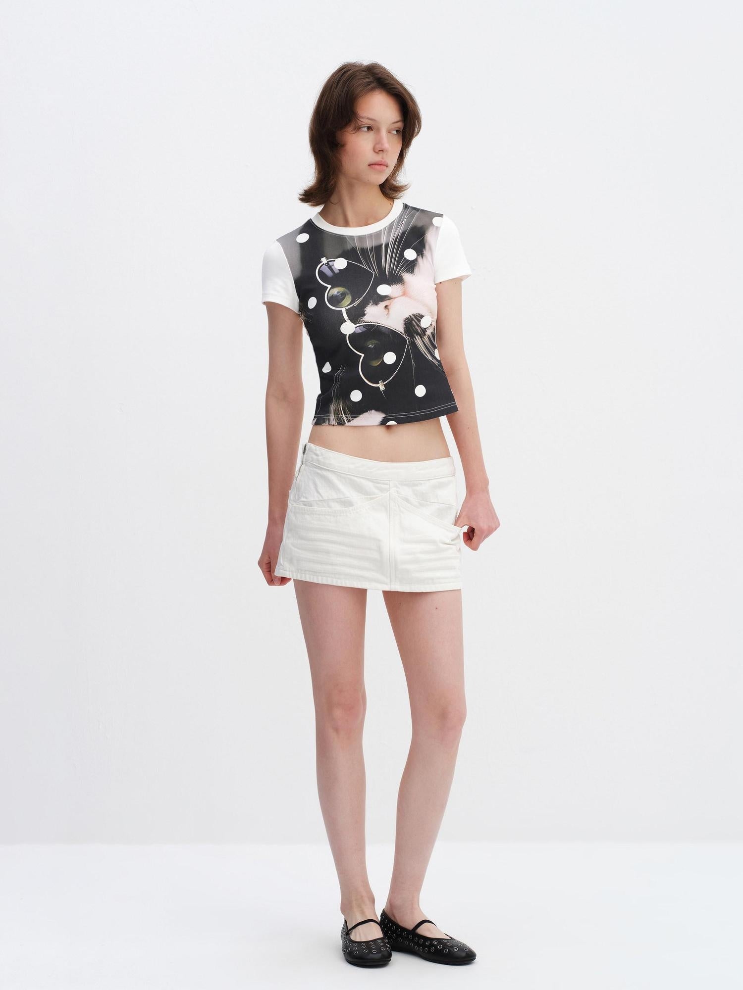 RUN TO THE FUTURE Soft Cotton Stretch Slim Fit Animal Print Short Sleeve Women Casual Crop Tops