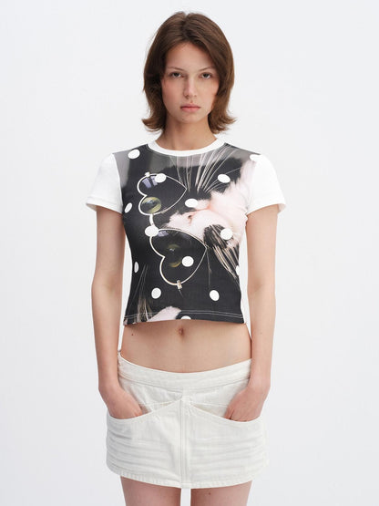 RUN TO THE FUTURE Soft Cotton Stretch Slim Fit Animal Print Short Sleeve Women Casual Crop Tops