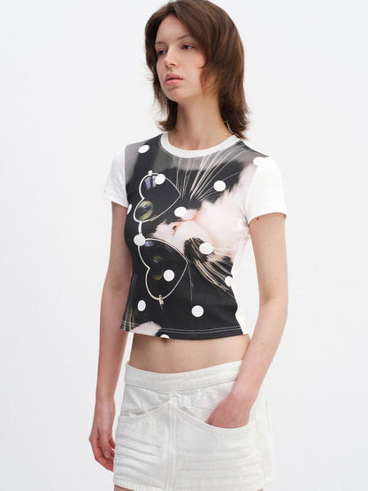 RUN TO THE FUTURE Soft Cotton Stretch Slim Fit Animal Print Short Sleeve Women Casual Crop Tops