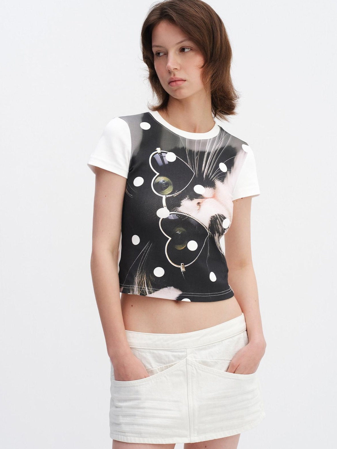 RUN TO THE FUTURE Soft Cotton Stretch Slim Fit Animal Print Short Sleeve Women Casual Crop Tops