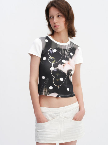 RUN TO THE FUTURE Soft Cotton Stretch Slim Fit Animal Print Short Sleeve Women Casual Crop Tops