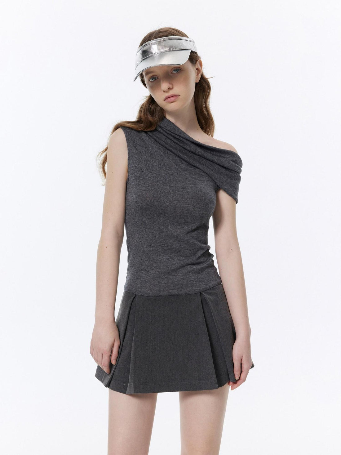 RUN TO THE FUTURE Soft Low Waist Solid A Line Casual Womens Cement Gray Mini Skirts