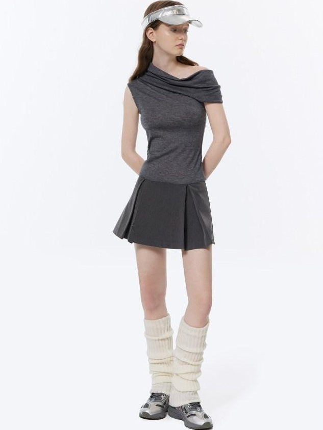 RUN TO THE FUTURE Soft Low Waist Solid A Line Casual Womens Cement Gray Mini Skirts