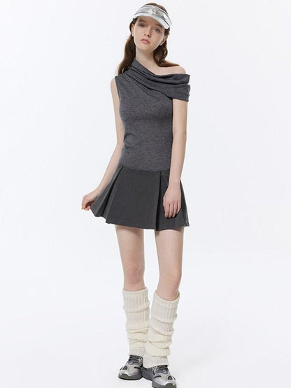 RUN TO THE FUTURE Soft Low Waist Solid A Line Casual Womens Cement Gray Mini Skirts