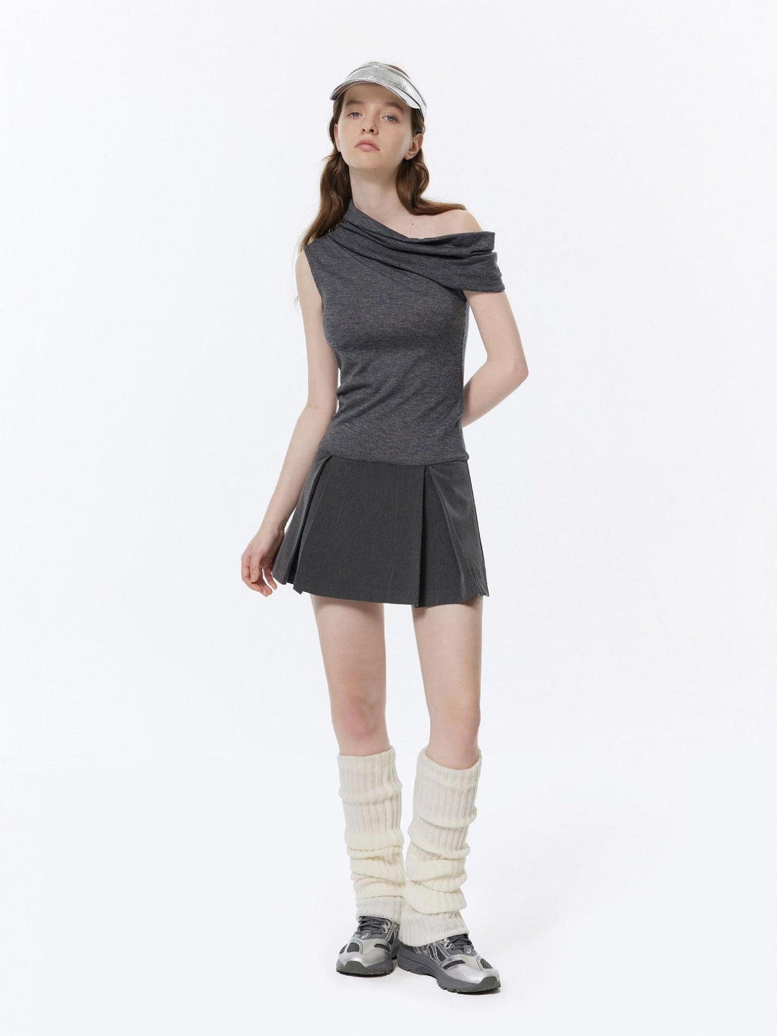 RUN TO THE FUTURE Soft Low Waist Solid A Line Casual Womens Cement Gray Mini Skirts