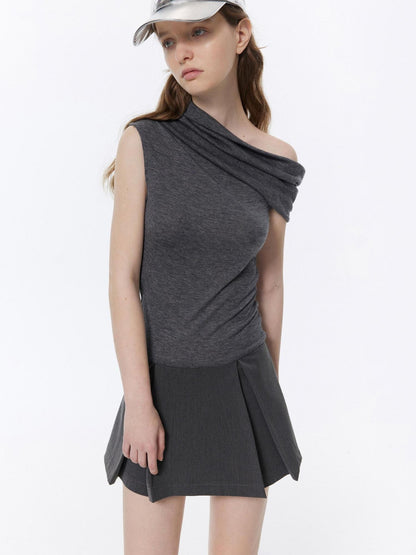 RUN TO THE FUTURE Soft Low Waist Solid A Line Casual Womens Cement Gray Mini Skirts
