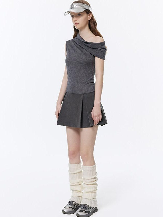 RUN TO THE FUTURE Soft Low Waist Solid A Line Casual Womens Cement Gray Mini Skirts