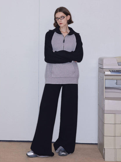RUN TO THE FUTURE Soft Stretch Knit Original Natural Waist Women Elegant Wide-Leg Pants