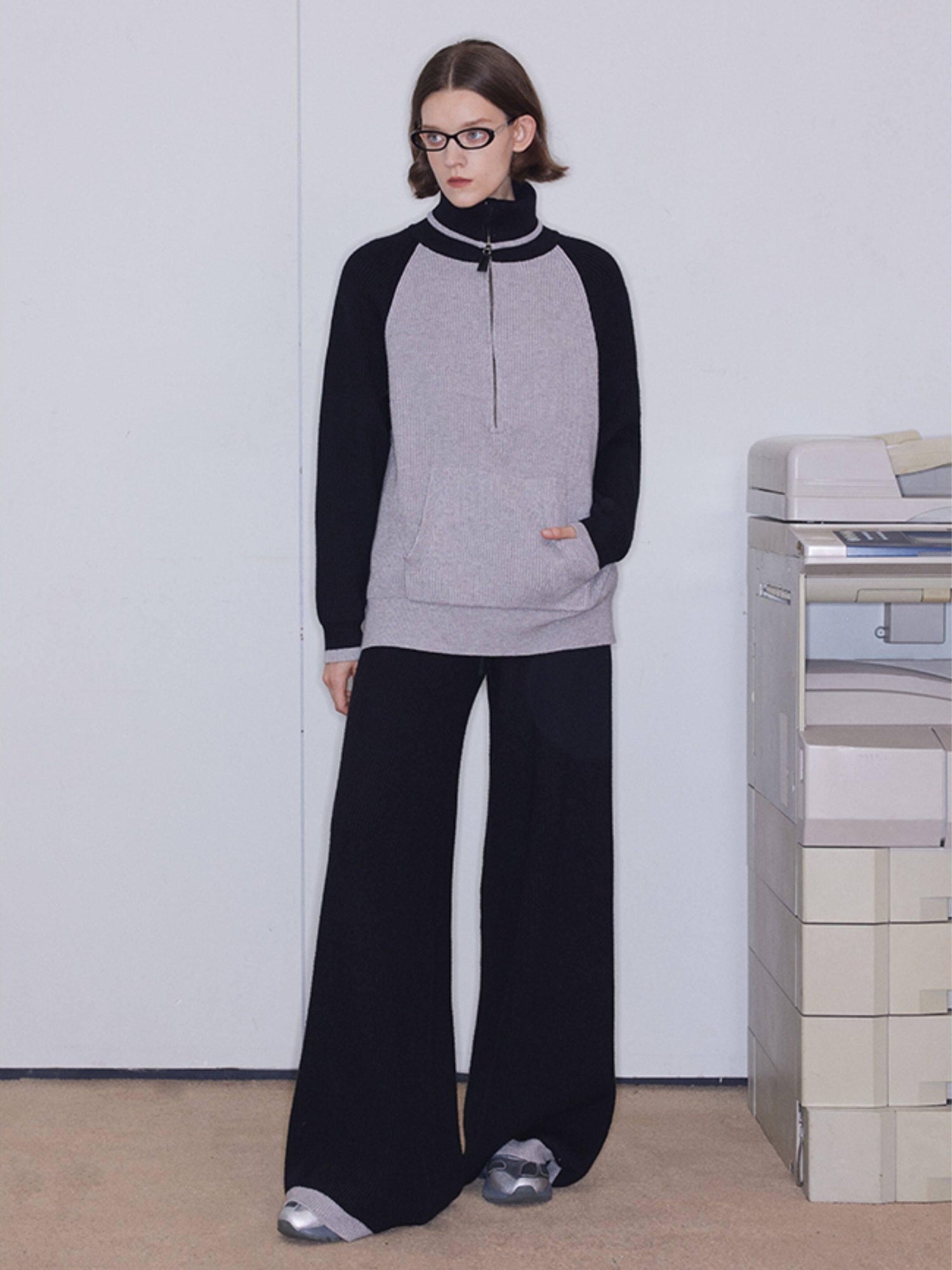 RUN TO THE FUTURE Soft Stretch Knit Original Natural Waist Women Elegant Wide-Leg Pants