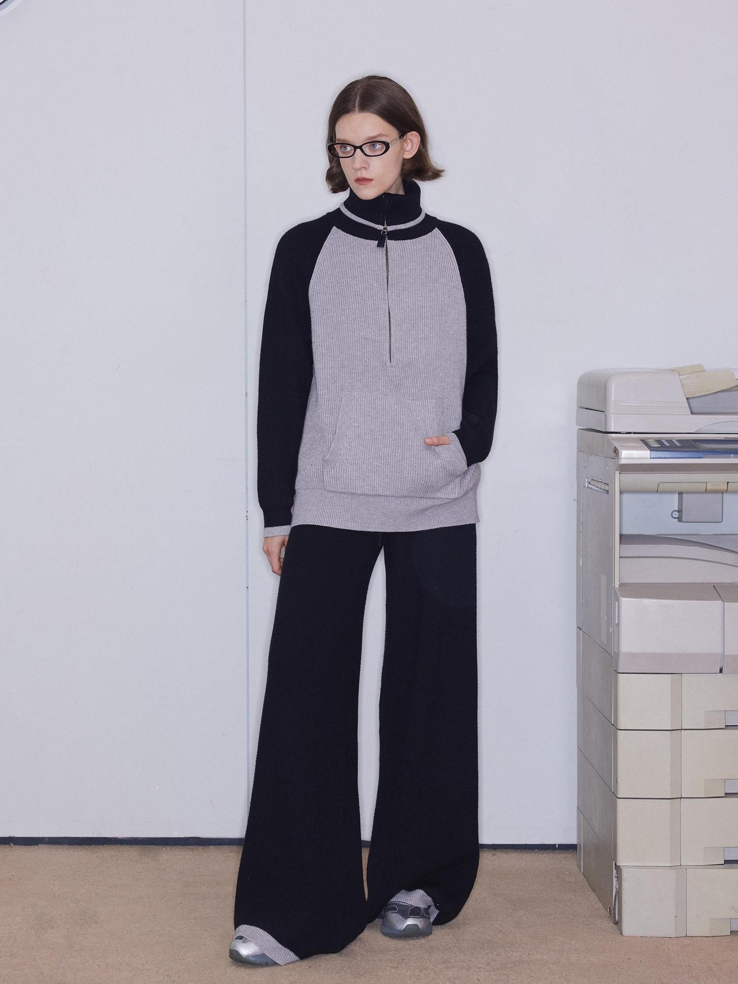RUN TO THE FUTURE Soft Stretch Knit Original Natural Waist Women Elegant Wide-Leg Pants