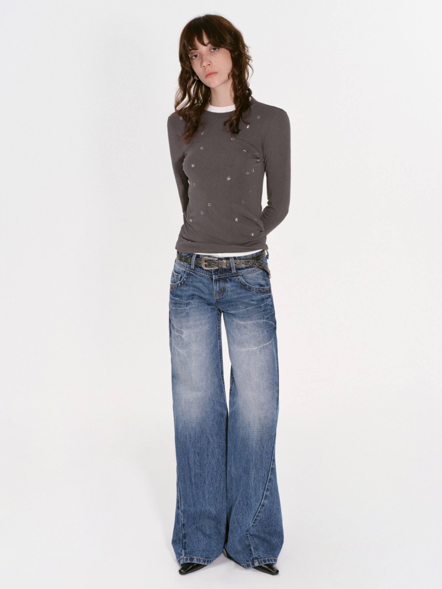 RUN TO THE FUTURE Soft Tencel Slim Fit Women Crew Neck Midnight Blue Long Sleeve T-Shirts