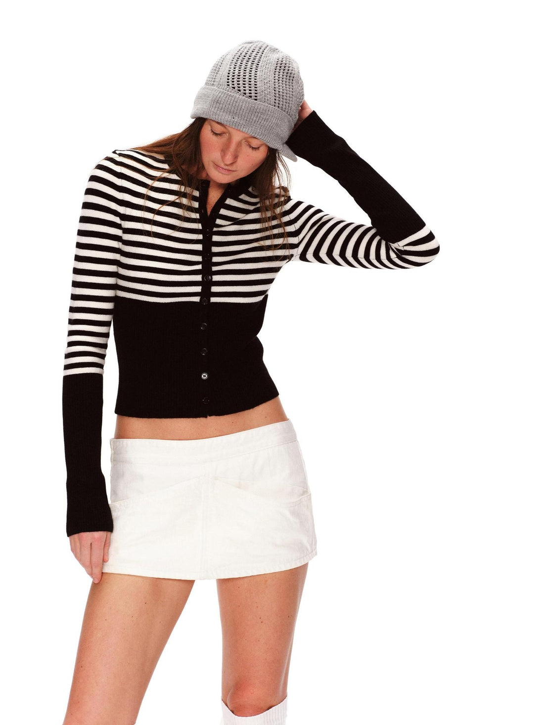 RUN TO THE FUTURE Soft Vintage Slim Fit Colorblock Striped Button Long Sleeve Women Crop Tops