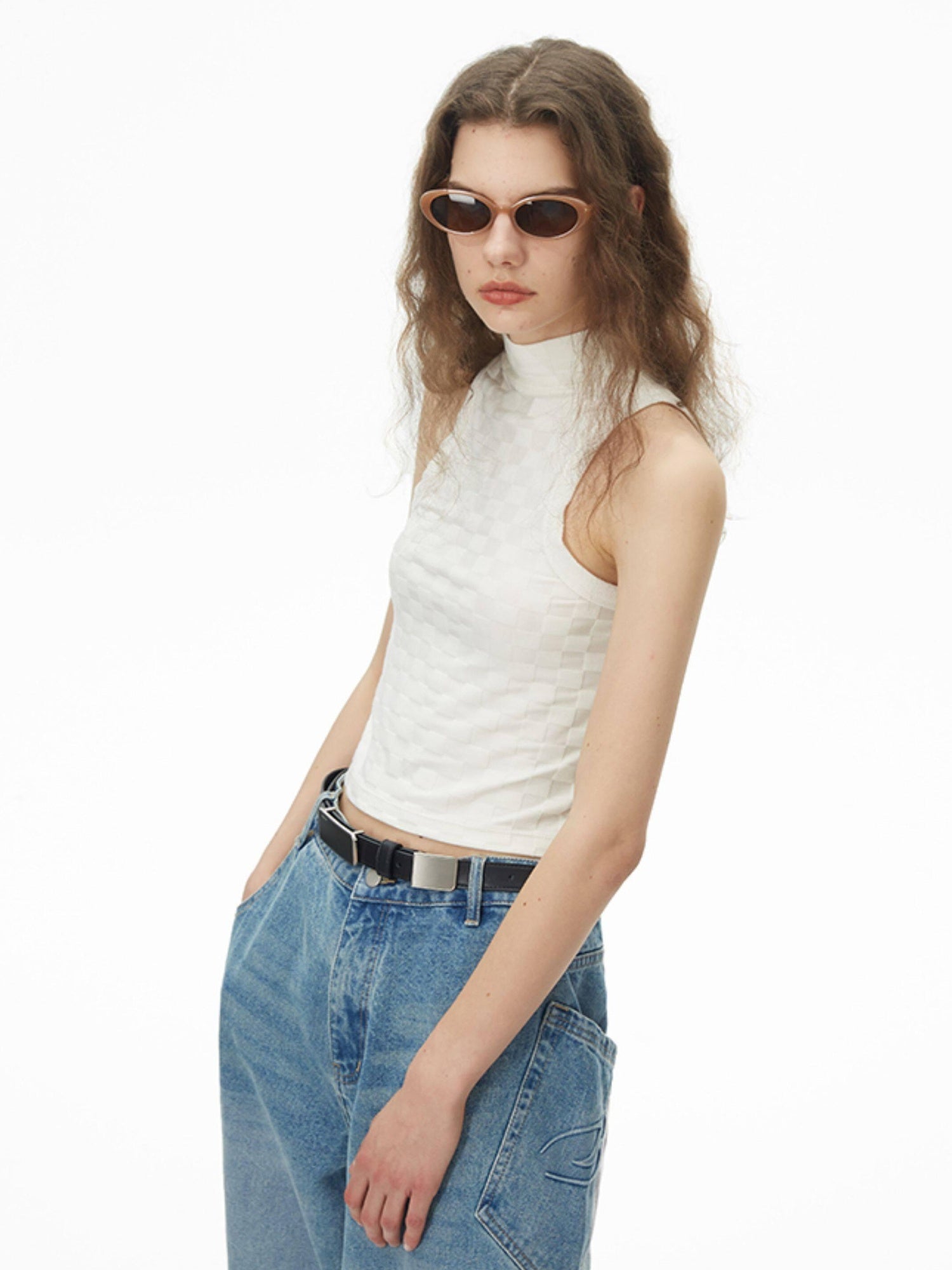 RUN TO THE FUTURE Soft Viscose Asymmetric Original Design Slim Fit Women Beige Tank Tops