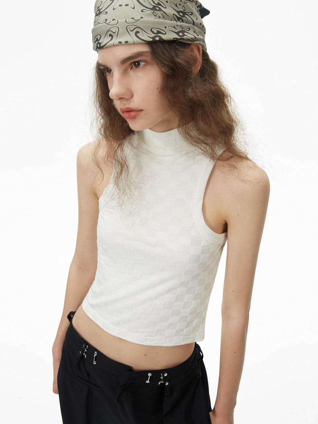 RUN TO THE FUTURE Soft Viscose Asymmetric Original Design Slim Fit Women Beige Tank Tops