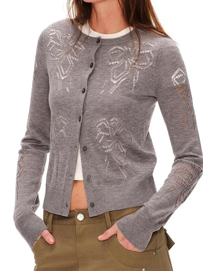 RUN TO THE FUTURE Soft Wool Blend Casual Slim Openwork Button Long Sleeve Women Cardigans
