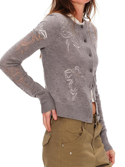 RUN TO THE FUTURE Soft Wool Blend Casual Slim Openwork Button Long Sleeve Women Cardigans