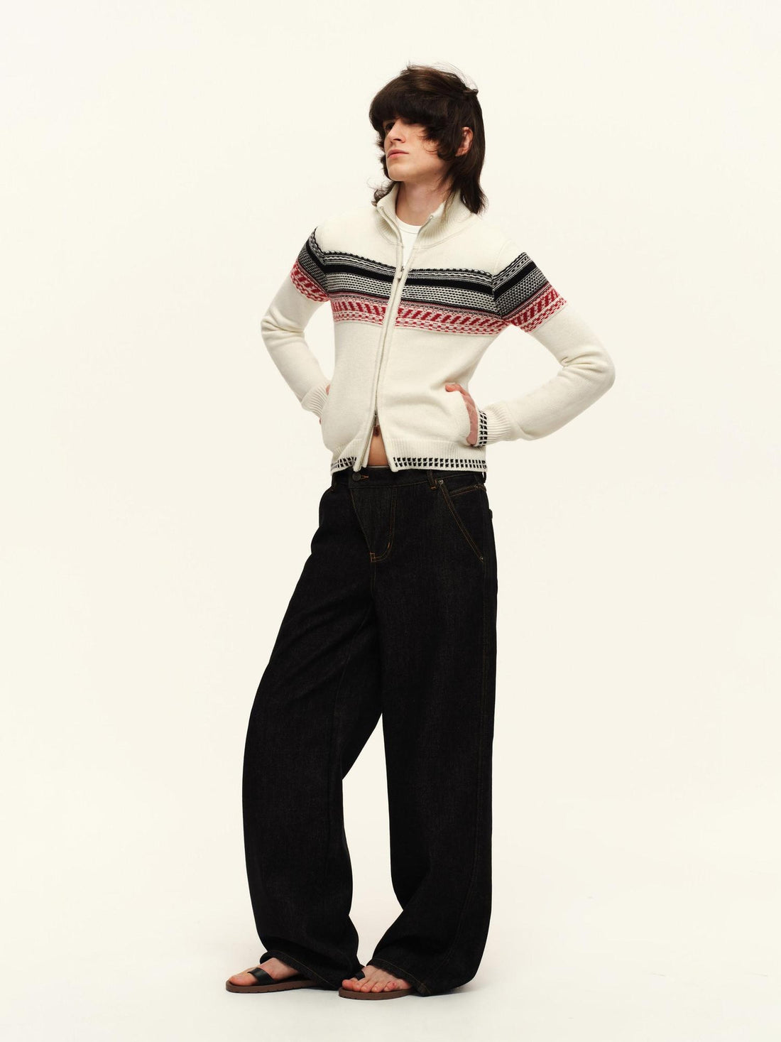 RUN TO THE FUTURE Soft Wool Blend Contrast Retro Straight Fit Zip Collar Womens Knitwear Cardigans