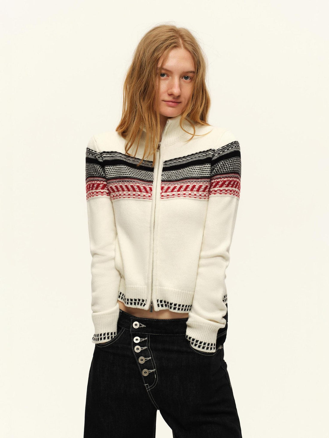 RUN TO THE FUTURE Soft Wool Blend Contrast Retro Straight Fit Zip Collar Womens Knitwear Cardigans
