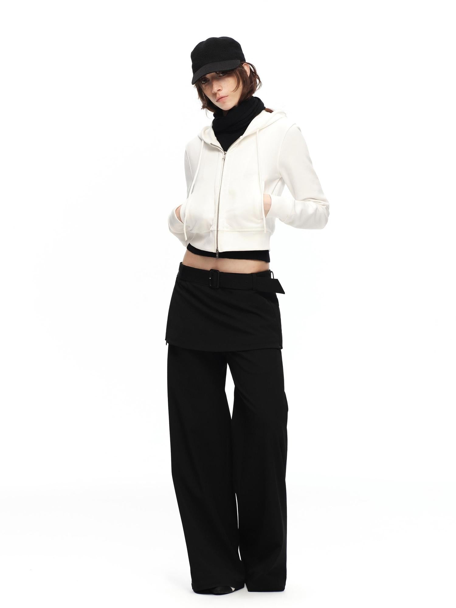 RUN TO THE FUTURE Solid Ruched Zip Front Cropped Hooded Women&