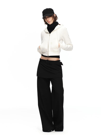 RUN TO THE FUTURE Solid Ruched Zip Front Cropped Hooded Women&