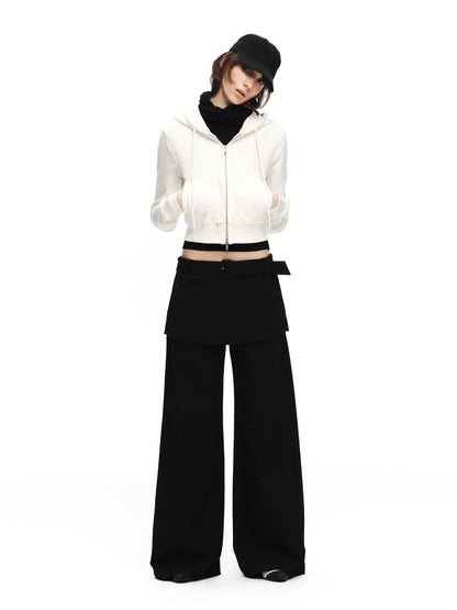 RUN TO THE FUTURE Solid Ruched Zip Front Cropped Hooded Women&