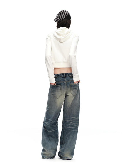 RUN TO THE FUTURE Solid Ruched Zip Front Cropped Hooded Women&