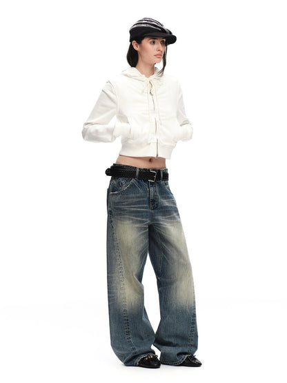 RUN TO THE FUTURE Solid Ruched Zip Front Cropped Hooded Women&