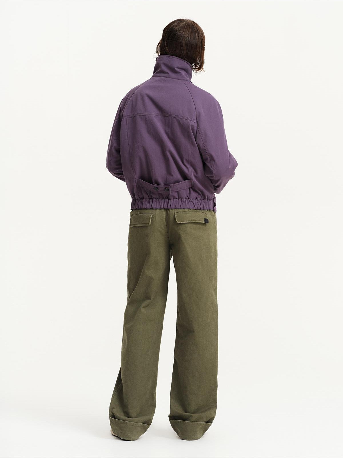 RUN TO THE FUTURE Solid Stand Collar Waist Cinch Loose Utility Women&