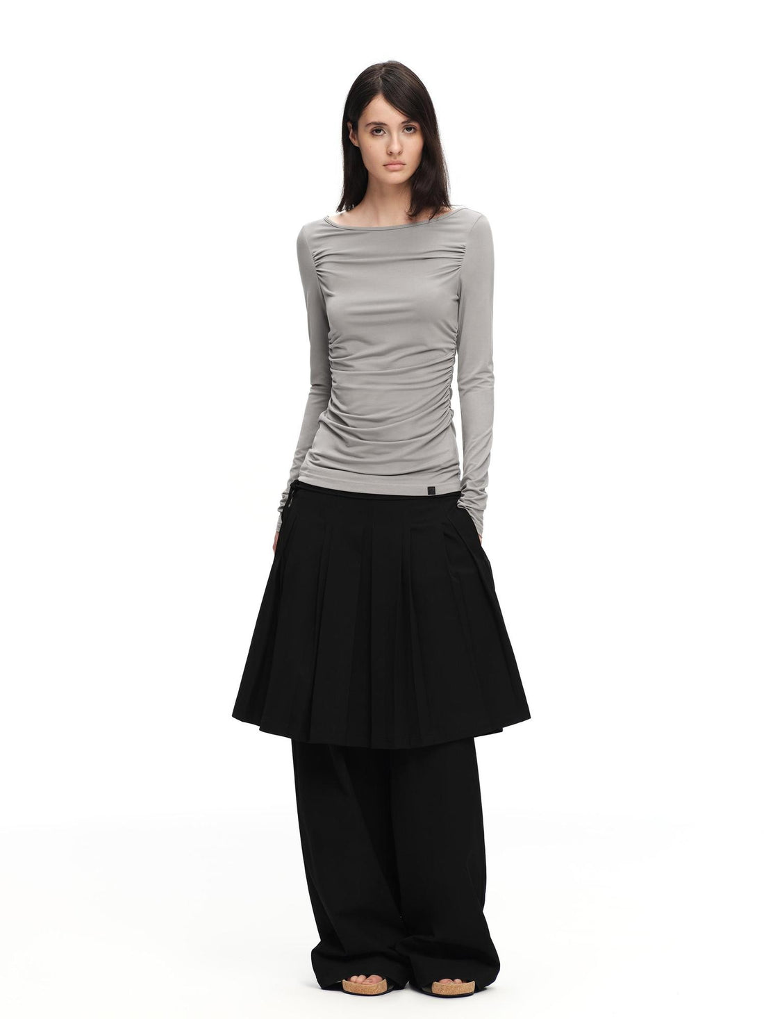 RUN TO THE FUTURE Solid Two Piece Pleated Straight Wide Leg Women&