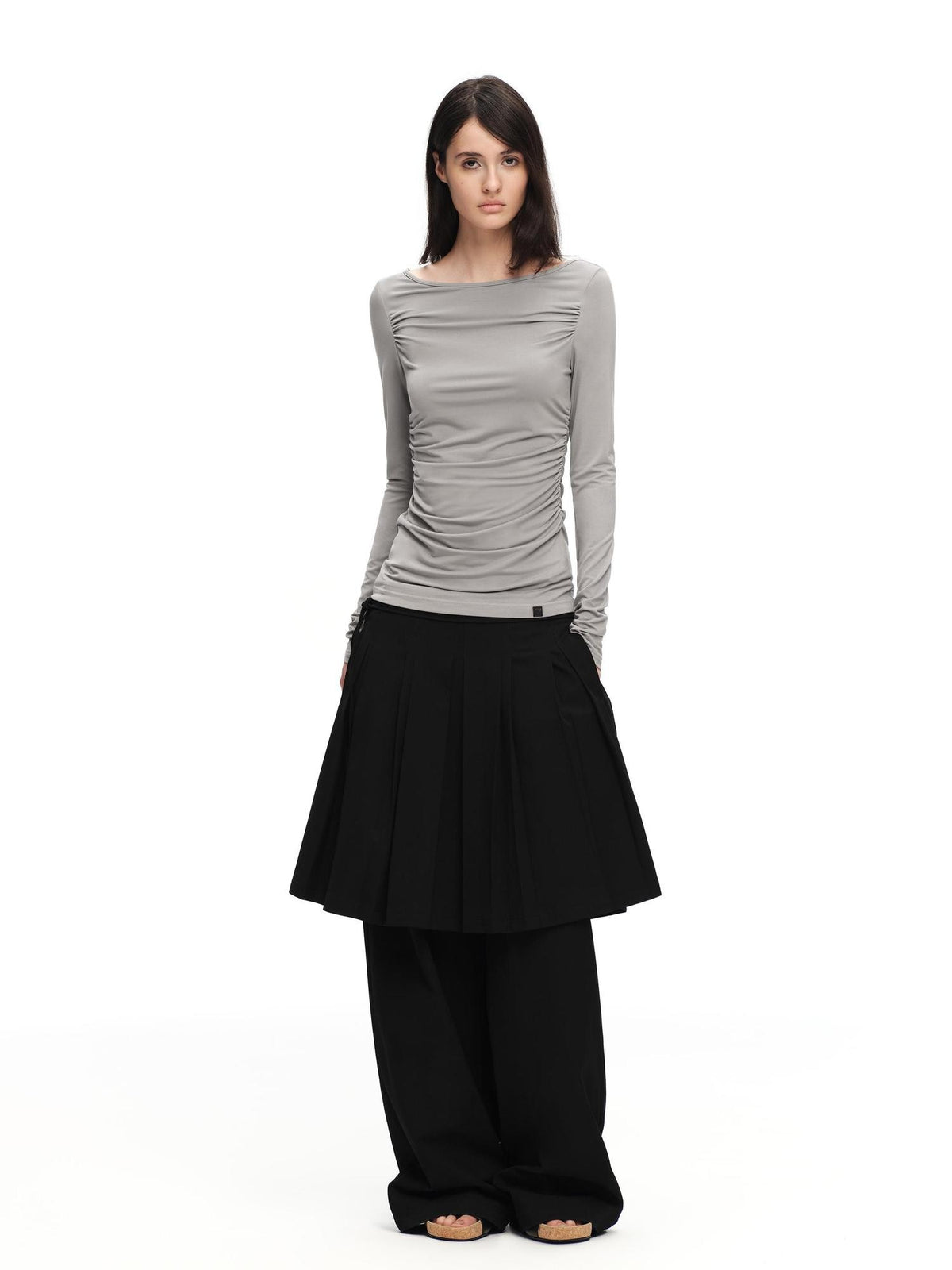 RUN TO THE FUTURE Solid Two Piece Pleated Straight Wide Leg Women&