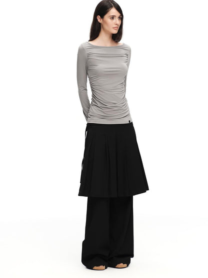 RUN TO THE FUTURE Solid Two Piece Pleated Straight Wide Leg Women&