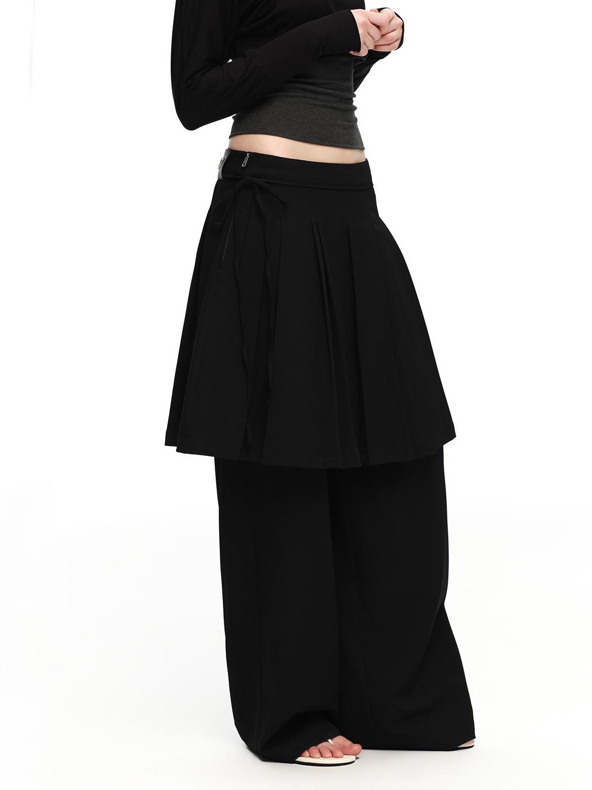 RUN TO THE FUTURE Solid Two Piece Pleated Straight Wide Leg Women&