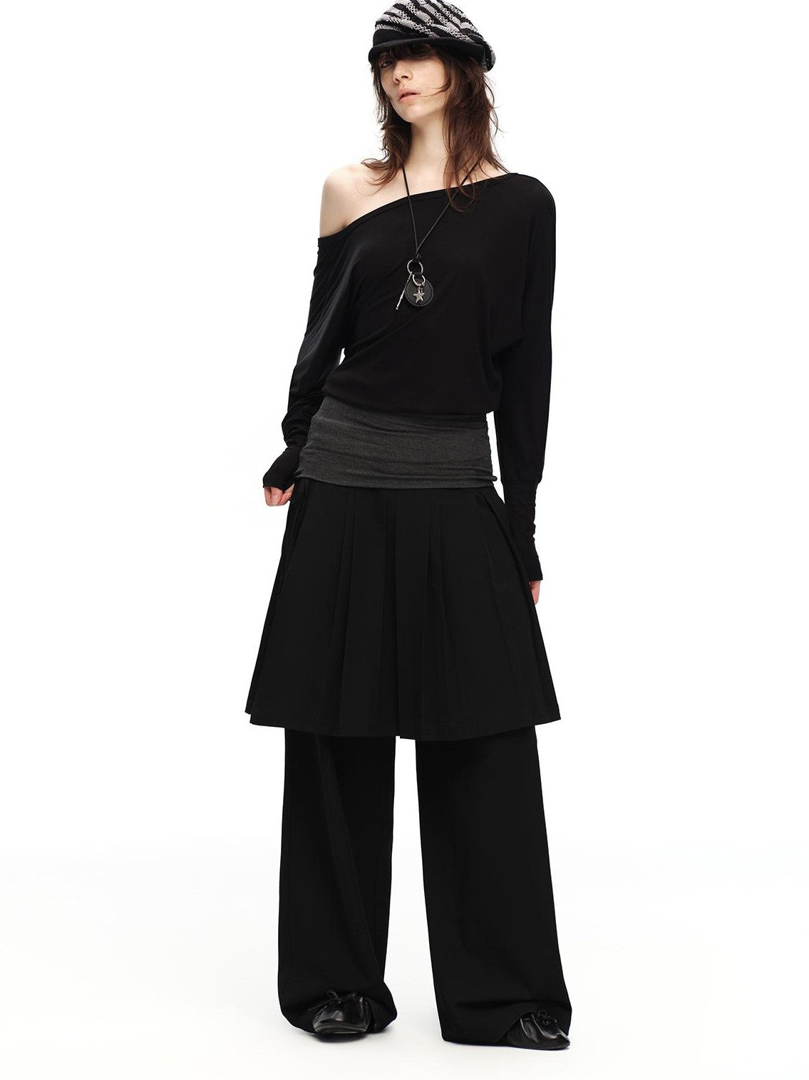 RUN TO THE FUTURE Solid Two Piece Pleated Straight Wide Leg Women&