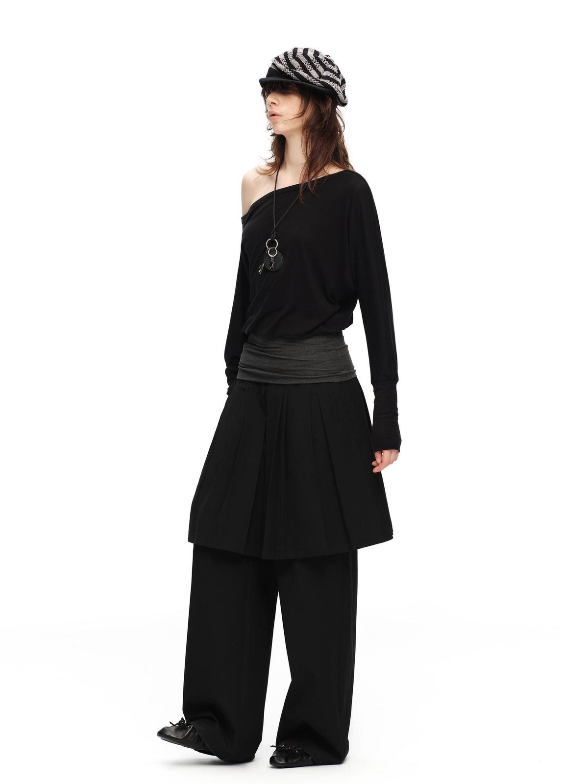 RUN TO THE FUTURE Solid Two Piece Pleated Straight Wide Leg Women&