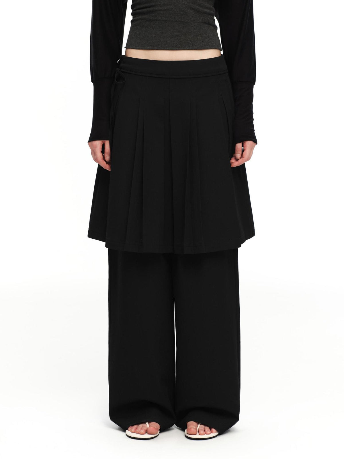 RUN TO THE FUTURE Solid Two Piece Pleated Straight Wide Leg Women&