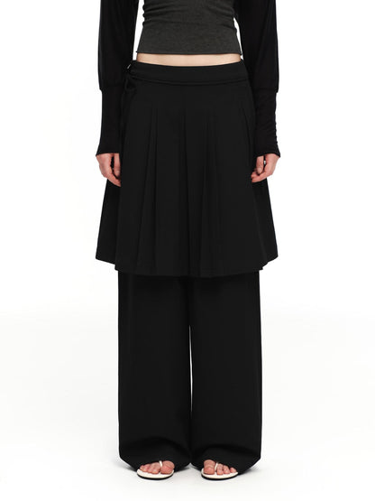 RUN TO THE FUTURE Solid Two Piece Pleated Straight Wide Leg Women&