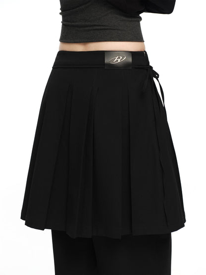 RUN TO THE FUTURE Solid Two Piece Pleated Straight Wide Leg Women&