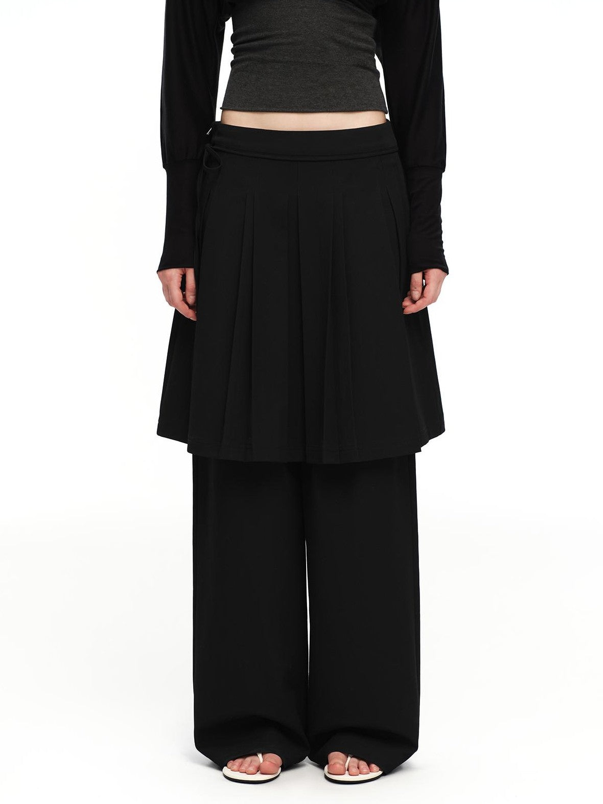 RUN TO THE FUTURE Solid Two Piece Pleated Straight Wide Leg Women&