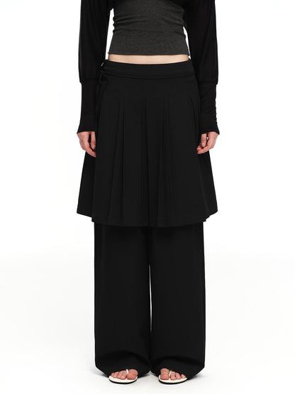 RUN TO THE FUTURE Solid Two Piece Pleated Straight Wide Leg Women&