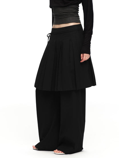 RUN TO THE FUTURE Solid Two Piece Pleated Straight Wide Leg Women&