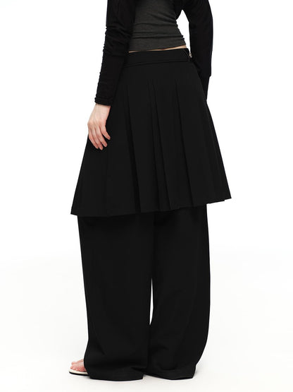 RUN TO THE FUTURE Solid Two Piece Pleated Straight Wide Leg Women&