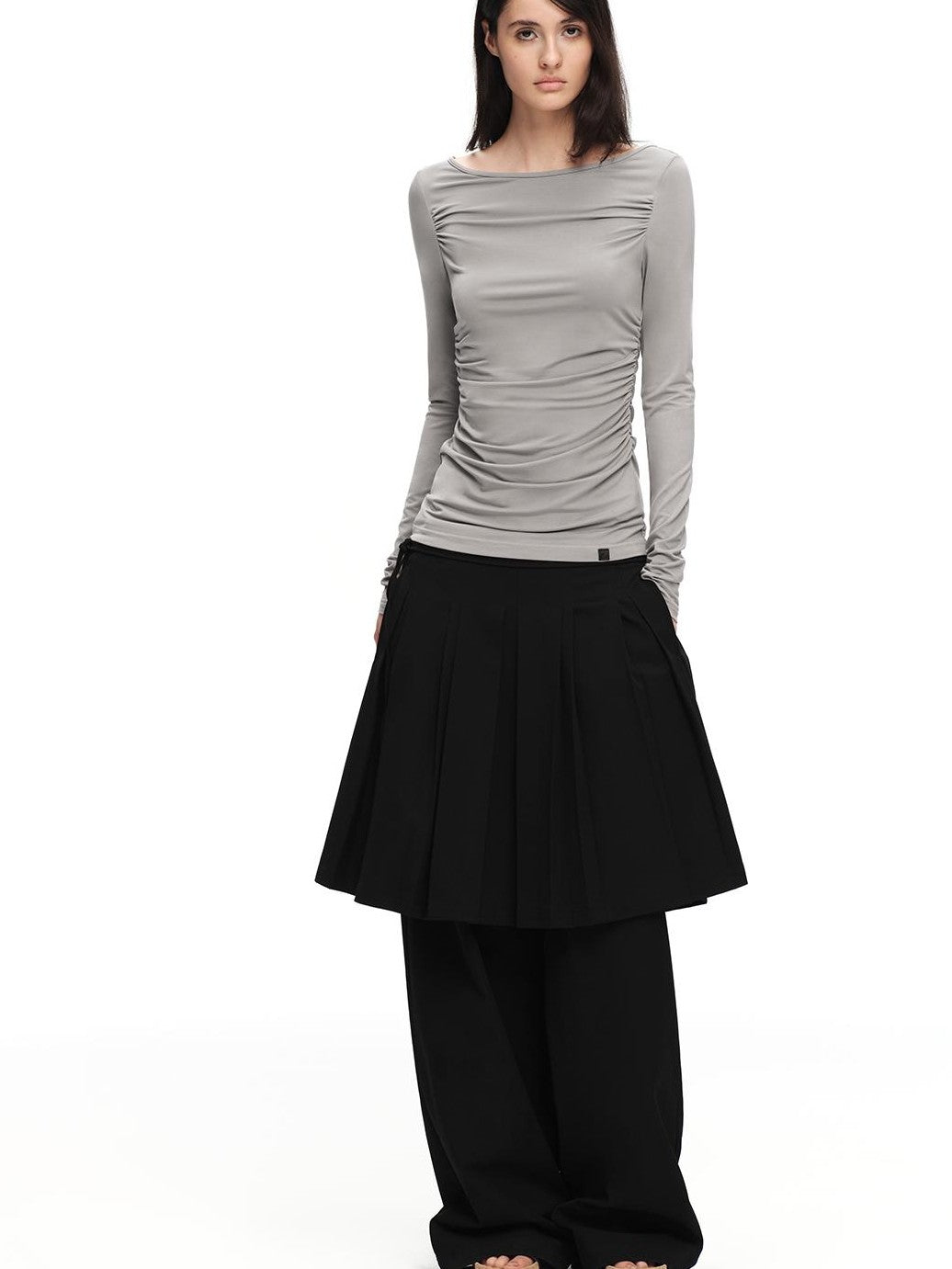 RUN TO THE FUTURE Solid Two Piece Pleated Straight Wide Leg Women&